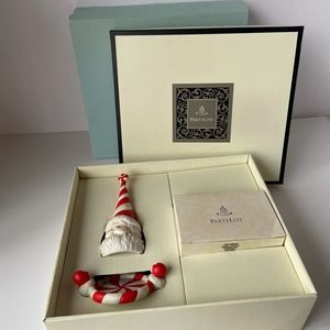 PartyLite Santa Candle Snuffer Holder Gift Set Peppermint Bark Retired w/ Box